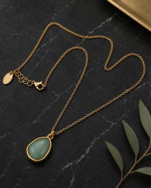 Home 22 Natural Green Aventurine Geometric Necklace