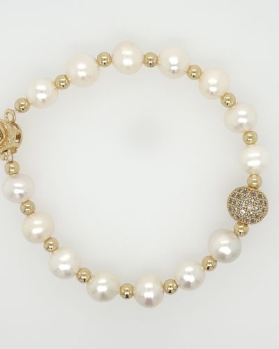 Mya – Fresh Water Pearls Bracelet with Gold Balls