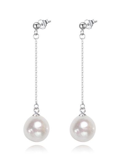 Irene S – Long Silver Baroque Shaped Pearl Earrings