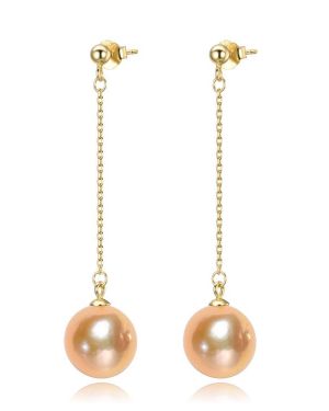 Irene G –  Long Gold Baroque Shaped Pearl Earrings