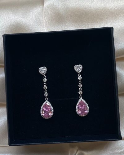 Vandana P- Teardrop Crystal Earrings with Pink Stone