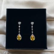 Vandana Y – Teardrop Crystal Earrings with Yellow Stone