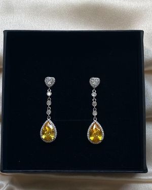 Vandana Y – Teardrop Crystal Earrings with Yellow Stone