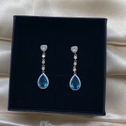 Vandana B- Teardrop Crystal Earrings with Blue Stone