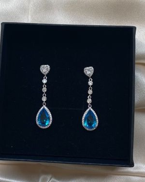 Vandana B- Teardrop Crystal Earrings with Blue Stone