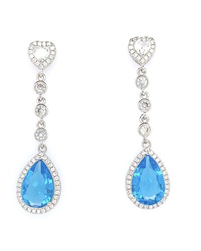 Vandana B- Teardrop Crystal Earrings with Blue Stone