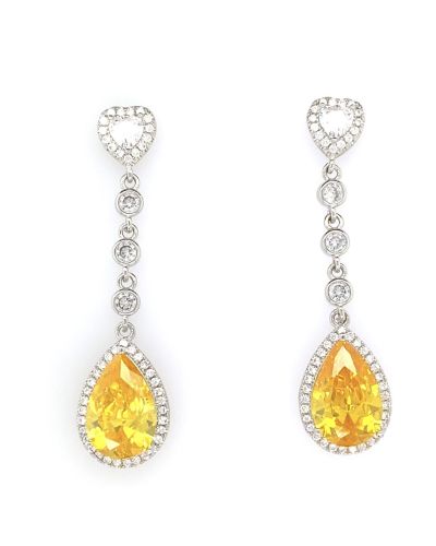 Vandana Y – Teardrop Crystal Earrings with Yellow Stone