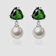 Wendy G – Dangle Pearl Earrings with Green Stone