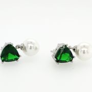 Wendy G – Dangle Pearl Earrings with Green Stone