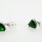 Wendy G – Dangle Pearl Earrings with Green Stone