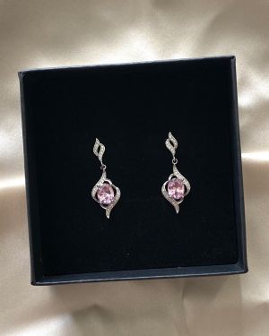 Maryam P – Dangle Crystal Earrings with Pink Stone