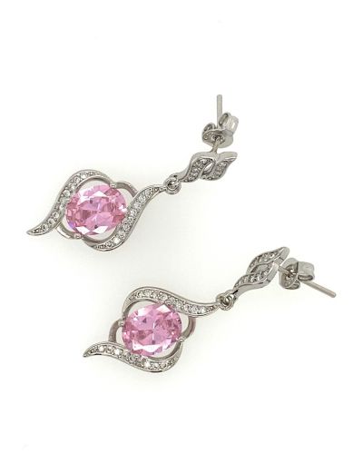 Maryam P – Dangle Crystal Earrings with Pink Stone