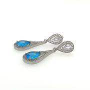 Gaia B – Long Teardrop Dangle Crystal Earrings swith Blue Stone