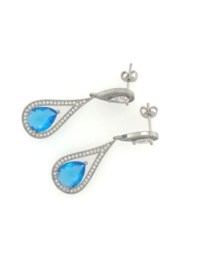 Gaia B – Long Teardrop Dangle Crystal Earrings swith Blue Stone