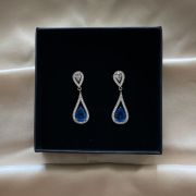 Gaia B – Long Teardrop Dangle Crystal Earrings swith Blue Stone