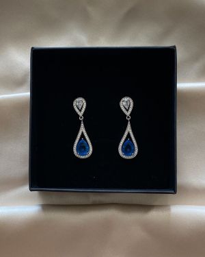 Gaia B – Long Teardrop Dangle Crystal Earrings swith Blue Stone