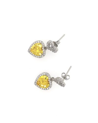 Bonita Y – Heart Shaped Dangle Crystal Earrings with Yellow Stone