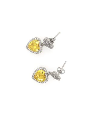 Bonita Y – Heart Shaped Dangle Crystal Earrings with Yellow Stone