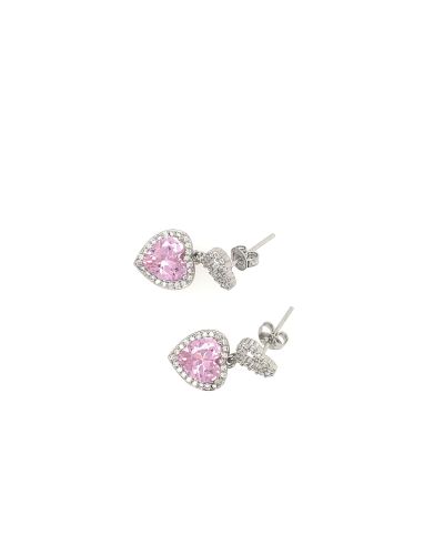 Bonita P – Heart Shaped Dangle Crystal Earrings with Pink Stone