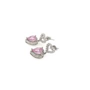 Bonita P – Heart Shaped Dangle Crystal Earrings with Pink Stone