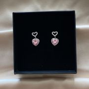 Bonita P – Heart Shaped Dangle Crystal Earrings with Pink Stone