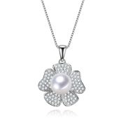 Reni – Sterling Silver Rose Shaped Earrings and Necklace with Fresh Water Pearl