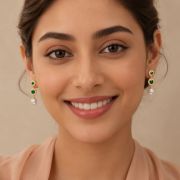 Evelyn – Fresh Water Pearl Drop Earrings with Green Zirconia Stones