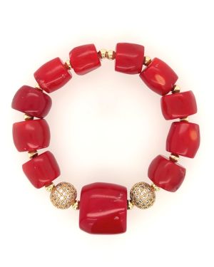 Adebola Bracelet  – Red Coral Bracelet with Gold Balls