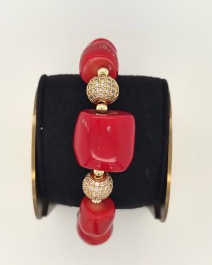 Adebola Bracelet  – Red Coral Bracelet with Gold Balls