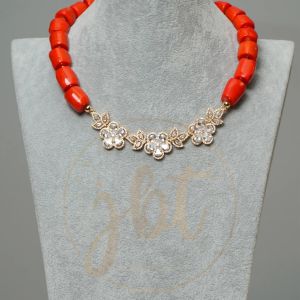 Celine - One Layer Coral Necklace Adorned with Zirconia Stones