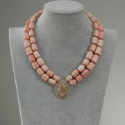 Jadesola – Two-Layer Peach Coral Necklace Set with Sparkling Pendant