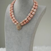 Jadesola – Two-Layer Peach Coral Necklace Set with Sparkling Pendant