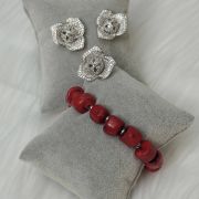 Ama – One Layer Red Coral Necklace Set with Silver Rose Pendant