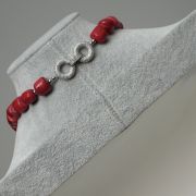 Ama – One Layer Red Coral Necklace Set with Silver Rose Pendant