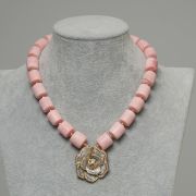 Ama – One Layer Pink Coral Necklace Set with Two tone Rose Pendant
