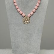 Ama – One Layer Pink Coral Necklace Set with Two tone Rose Pendant