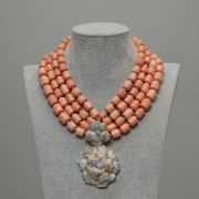Rolake – 4-Layer Peach Coral Necklace with Zirconia Rose Pendant
