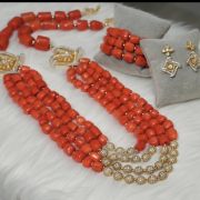 Adunni – Long 4-Layer Orange Coral Necklace with Zirconia Accessories
