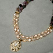 Camille – Gold Freshwater pearls with Tourmaline Semi-Precious Stone