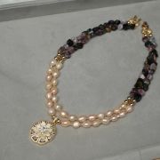Camille – Gold Freshwater pearls with Tourmaline Semi-Precious Stone