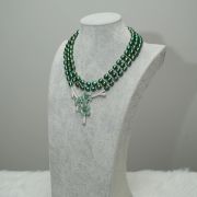 Olivea – 3-Layer Olive Green Freshwater Pearl Jewelry Set with Zirconia Pendant